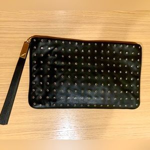 Brian Atwood Black Leather Clutch w/Crystal Studs, NWT